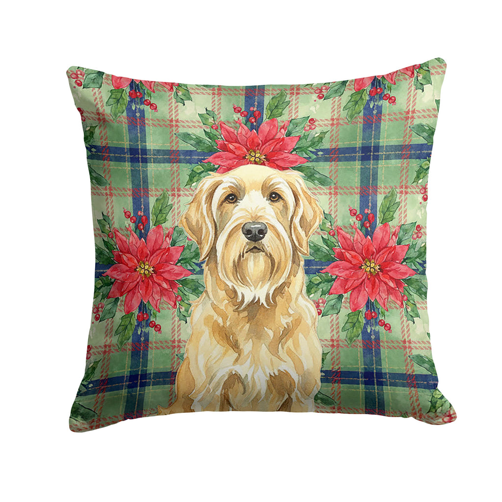 Wheaten and Tan Otterhound Christmas PoinsettIas Decorative Throw Pillow 18x18 Indoor Outdoor Accent Cushion, Fabric Cover with Insert for Sofa, Bed, Porch & Living Room