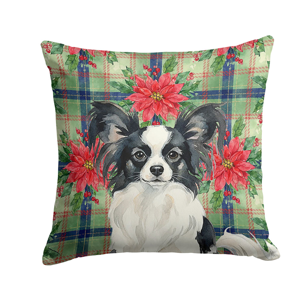 Black and White Papillon Christmas PoinsettIas Decorative Throw Pillow 18x18 Indoor Outdoor Accent Cushion, Fabric Cover with Insert for Sofa, Bed, Porch & Living Room