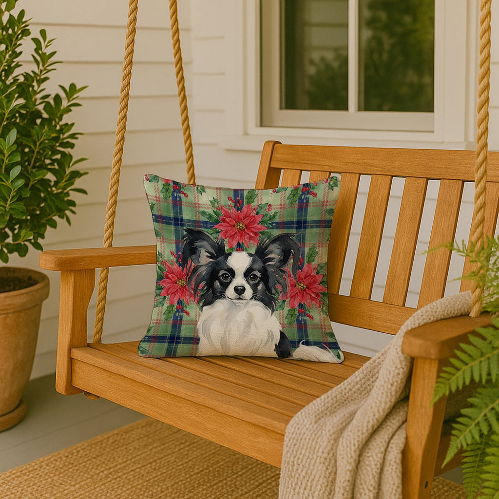 Black and White Papillon Christmas PoinsettIas Decorative Throw Pillow 18x18 Indoor Outdoor Accent Cushion, Fabric Cover with Insert for Sofa, Bed, Porch & Living Room