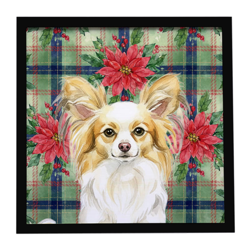 Lemon and White Papillon Christmas PoinsettIas Framed Metal Print Bathroom, Kitchen, Office, Home Decor Wall Art Ready to Hang, Square, 8X8