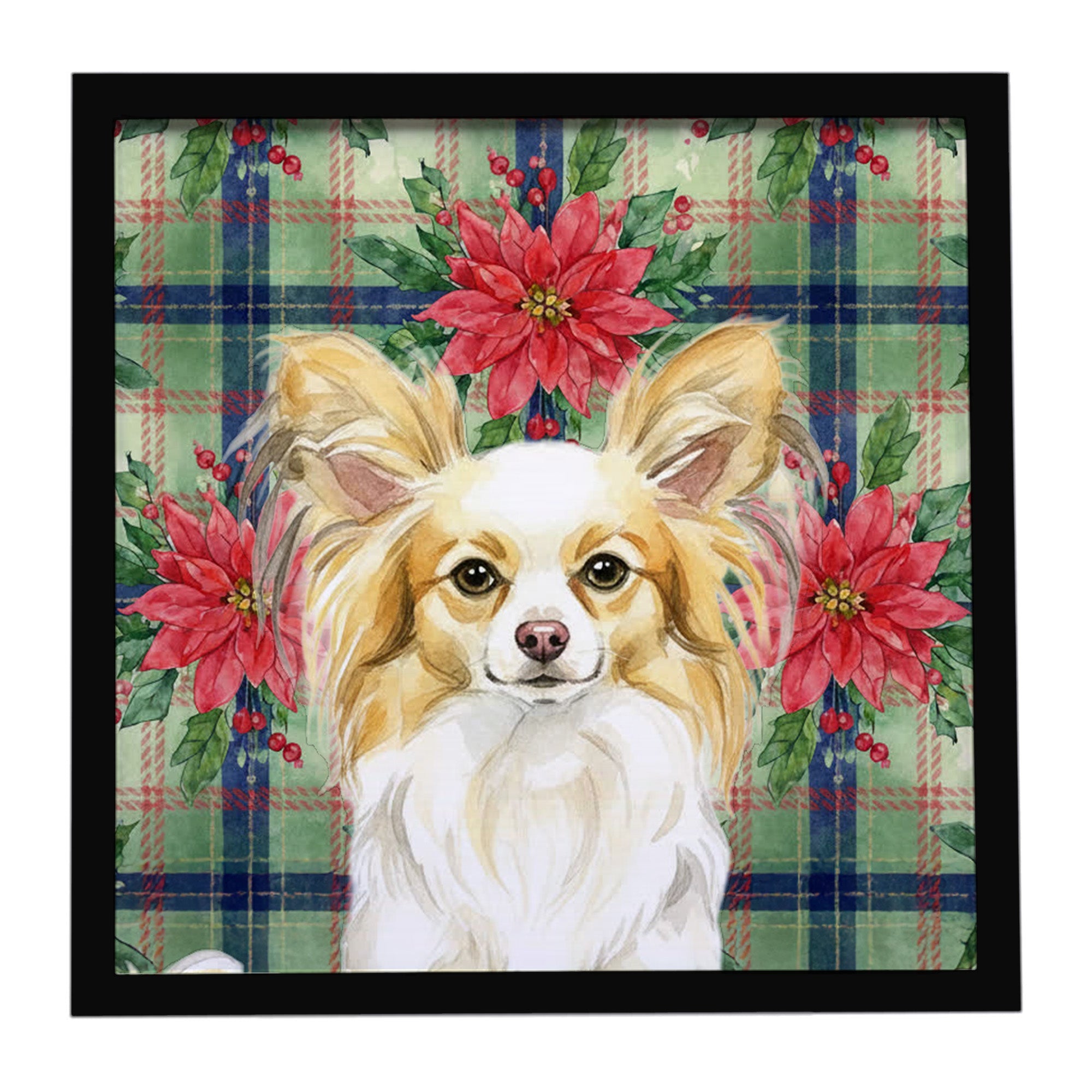 Lemon and White Papillon Christmas PoinsettIas Framed Metal Print Bathroom, Kitchen, Office, Home Decor Wall Art Ready to Hang, Square, 8X8