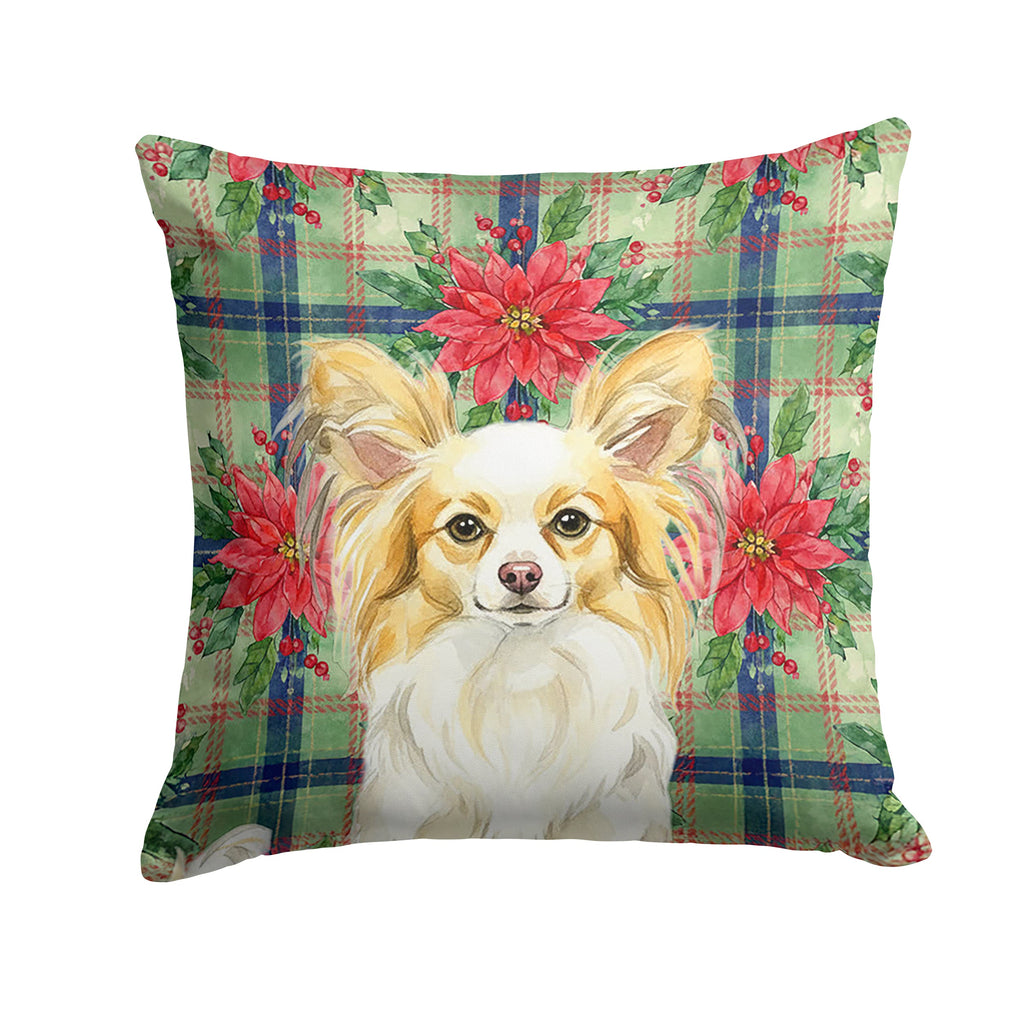 Lemon and White Papillon Christmas PoinsettIas Decorative Throw Pillow 14x14 Indoor Outdoor Accent Cushion, Fabric Cover with Insert for Sofa, Bed, Porch & Living Room