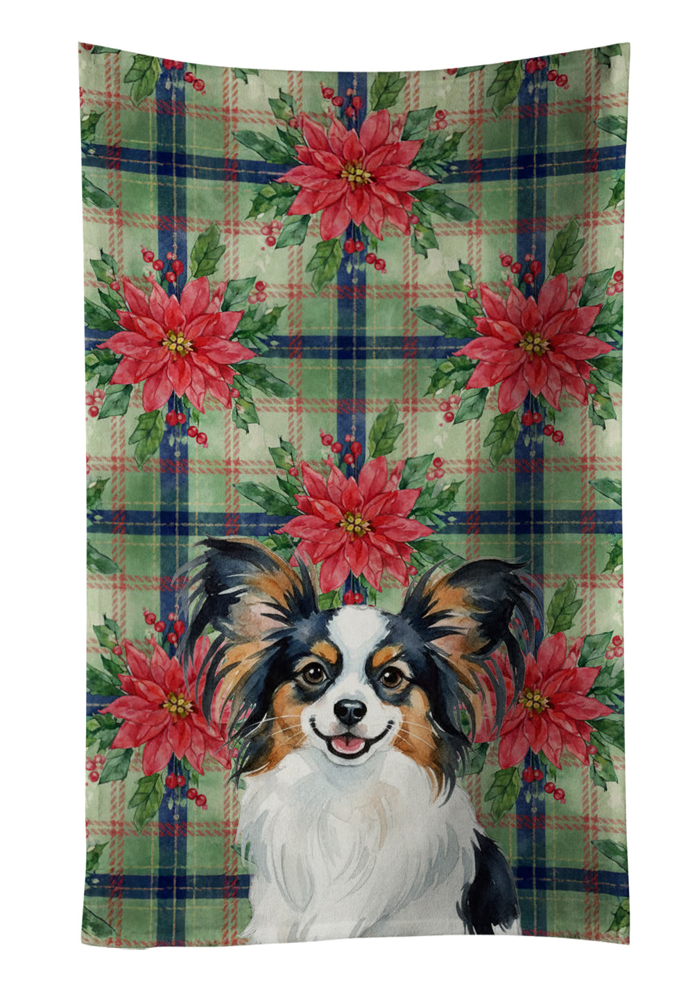 Tricoilor Papillon Christmas PoinsettIas Kitchen Towel Velour Plush Front and Cotton Loop Back Machine Washable