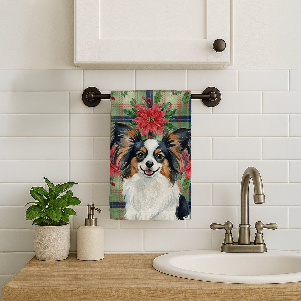 Tricoilor Papillon Christmas PoinsettIas Kitchen Towel Velour Plush Front and Cotton Loop Back Machine Washable
