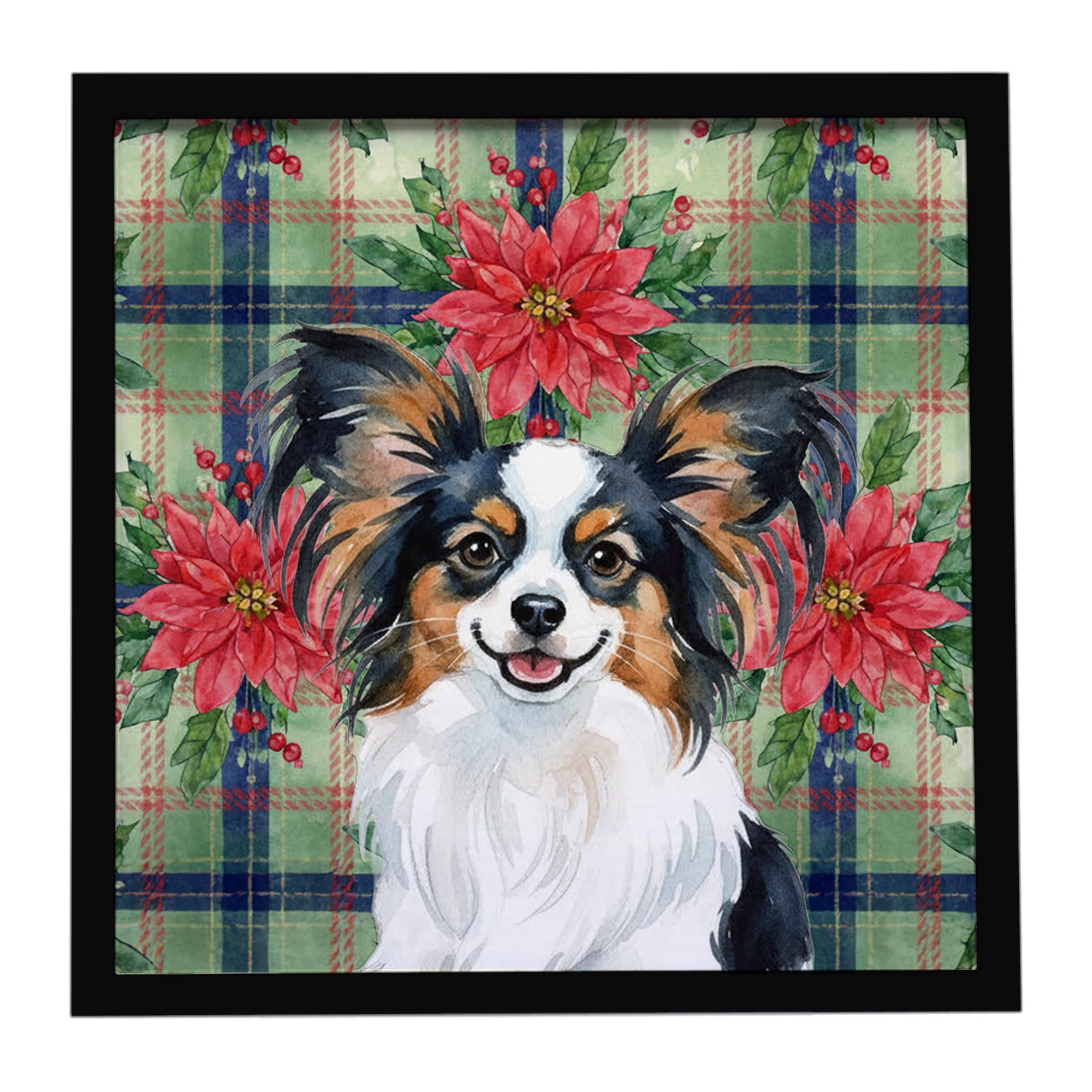 Tricoilor Papillon Christmas PoinsettIas Framed Metal Print Bathroom, Kitchen, Office, Home Decor Wall Art Ready to Hang, Square, 8X8