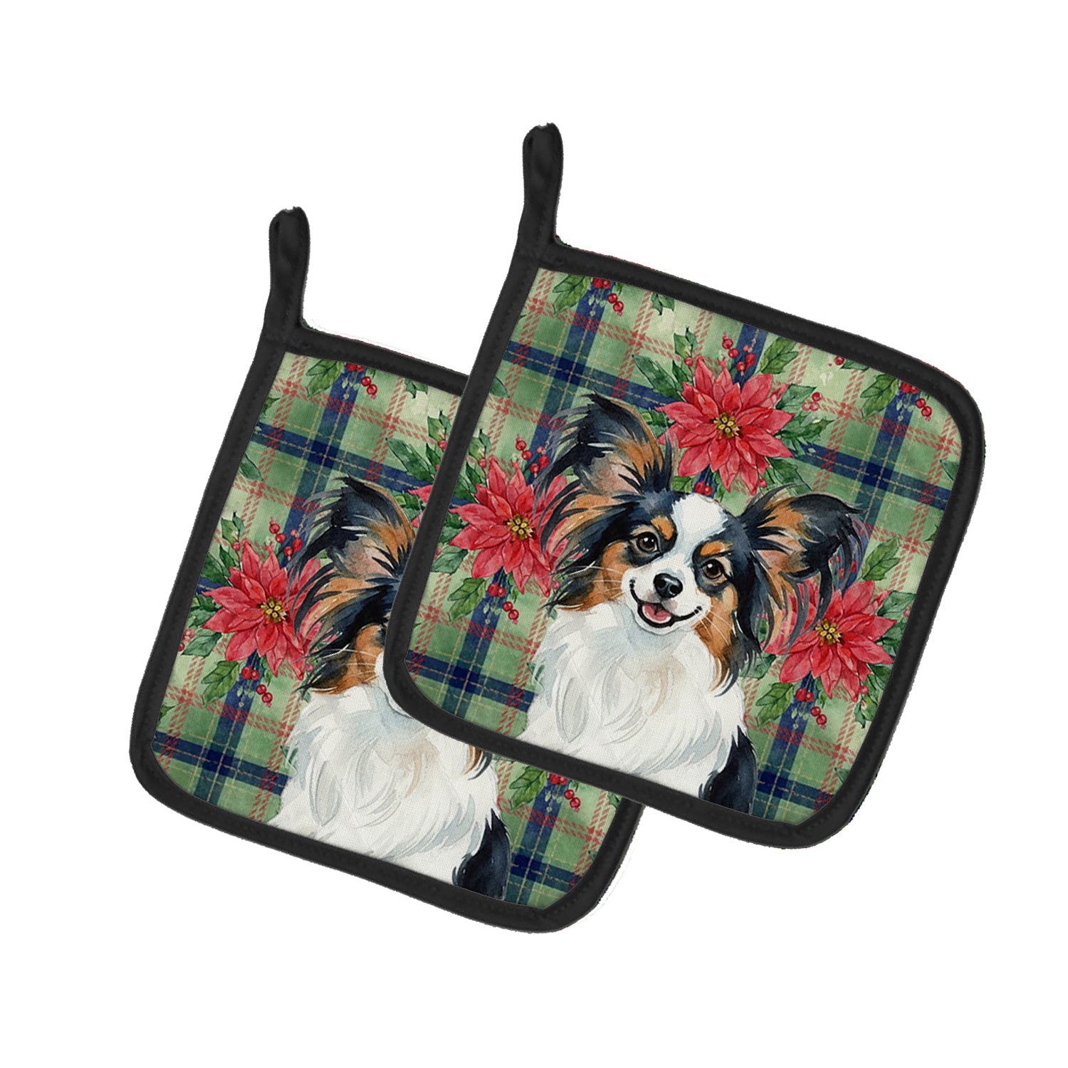 Tricoilor Papillon Christmas PoinsettIas Pot Holder Set of 2 Heat Resistant Quilted Hot Pads 7.5 x 7.5 Inch, Insulated Kitchen Trivets for Cooking & Baking