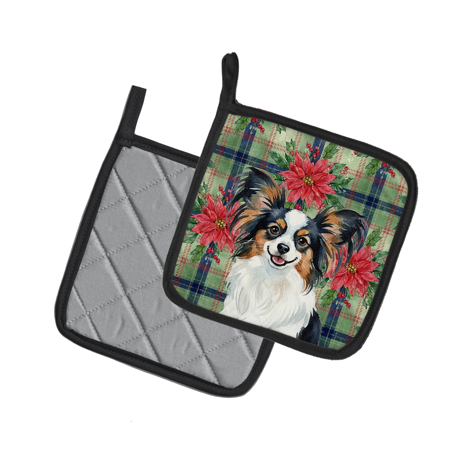 Tricoilor Papillon Christmas PoinsettIas Pot Holder Set of 2 Heat Resistant Quilted Hot Pads 7.5 x 7.5 Inch, Insulated Kitchen Trivets for Cooking & Baking