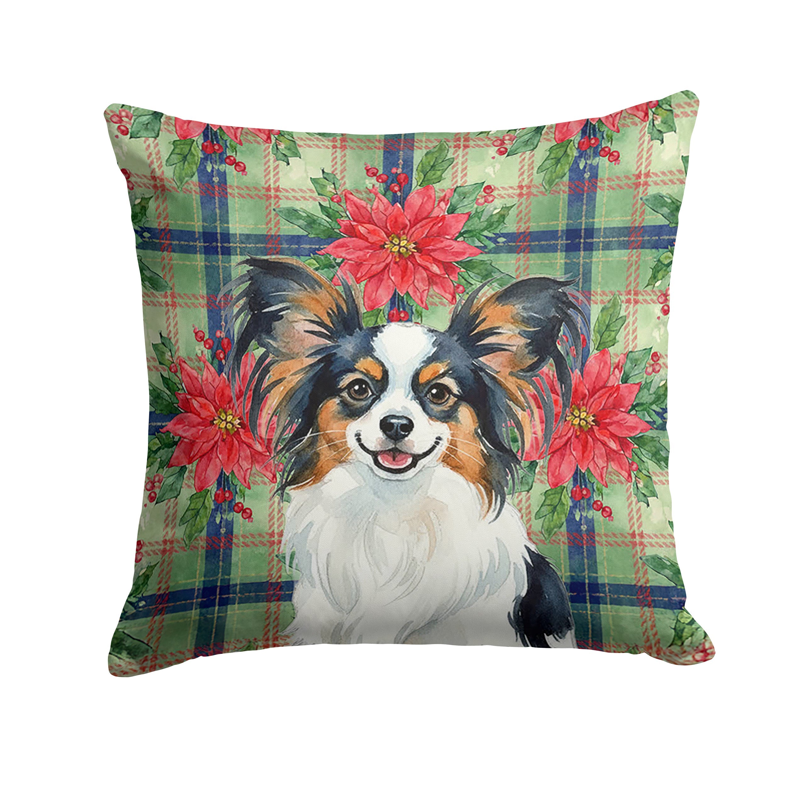 Tricoilor Papillon Christmas PoinsettIas Decorative Throw Pillow 18x18 Indoor Outdoor Accent Cushion, Fabric Cover with Insert for Sofa, Bed, Porch & Living Room