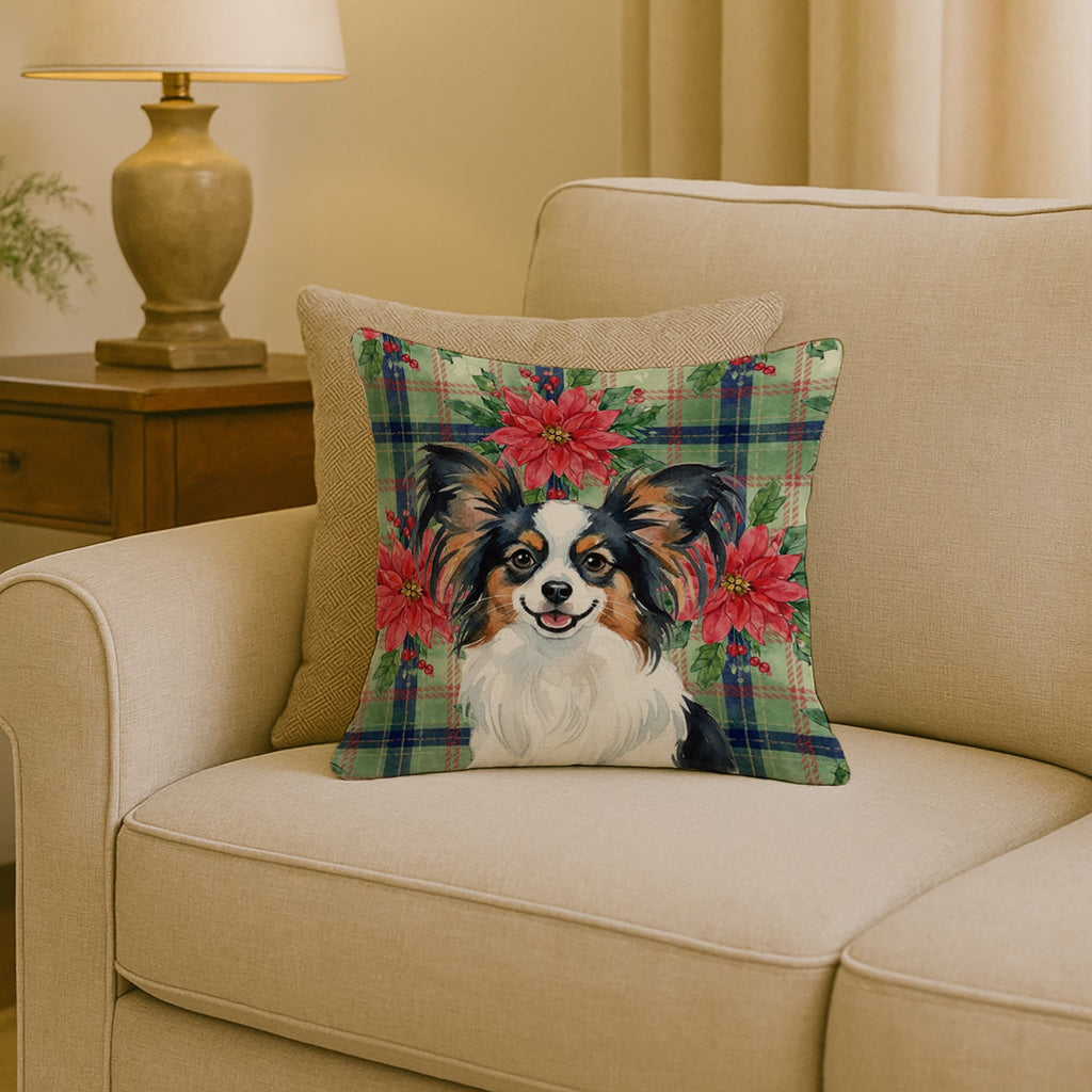 Tricoilor Papillon Christmas PoinsettIas Decorative Throw Pillow 18x18 Indoor Outdoor Accent Cushion, Fabric Cover with Insert for Sofa, Bed, Porch & Living Room