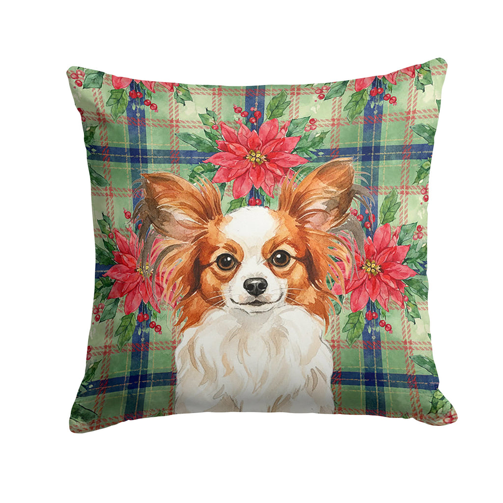 White with Red Papillon Christmas PoinsettIas Decorative Throw Pillow 14x14 Indoor Outdoor Accent Cushion, Fabric Cover with Insert for Sofa, Bed, Porch & Living Room