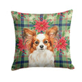White with Red Papillon Christmas PoinsettIas Decorative Throw Pillow 18x18 Indoor Outdoor Accent Cushion, Fabric Cover with Insert for Sofa, Bed, Porch & Living Room