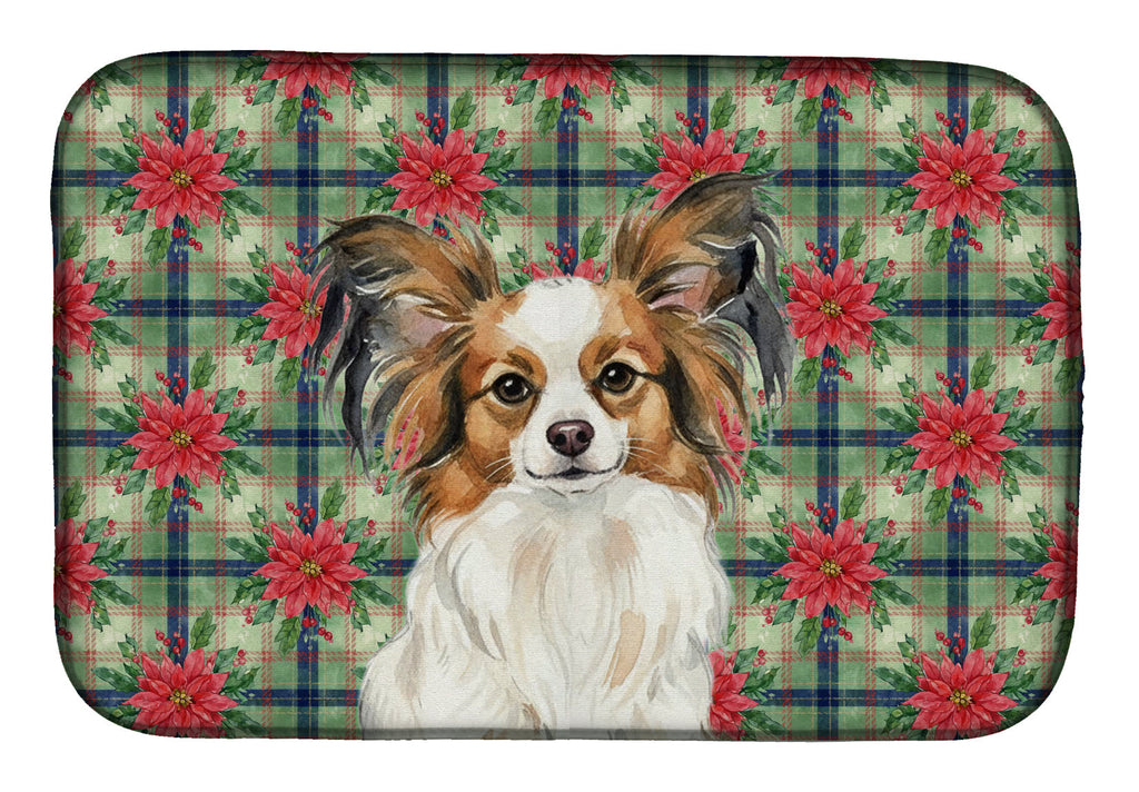 White with Sable Papillon Christmas PoinsettIas Dish Drying Mat Absorbent Dish Drying Mat Pad for Kitchen Counter Dish Drainer Mat for Countertop, 14 x 21", Multicolor