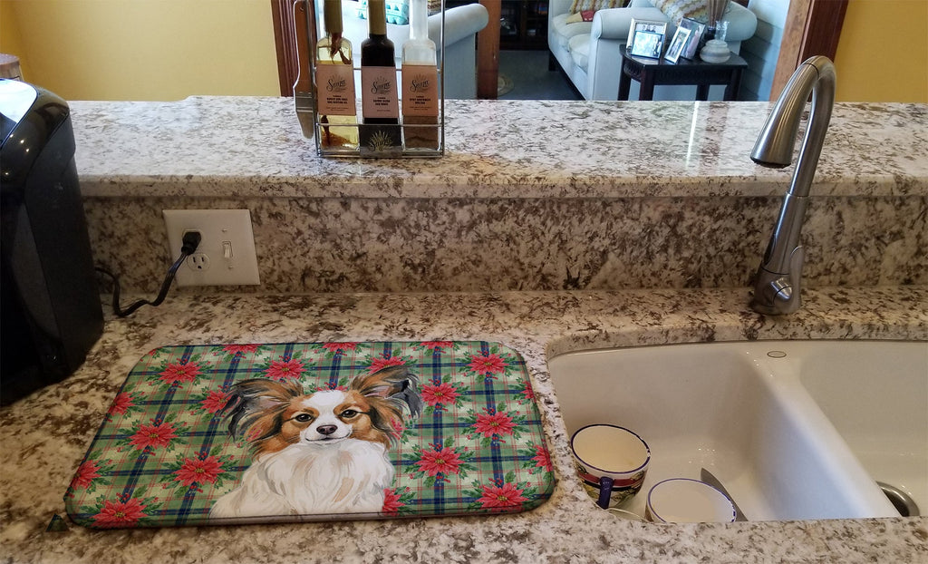 White with Sable Papillon Christmas PoinsettIas Dish Drying Mat Absorbent Dish Drying Mat Pad for Kitchen Counter Dish Drainer Mat for Countertop, 14 x 21", Multicolor