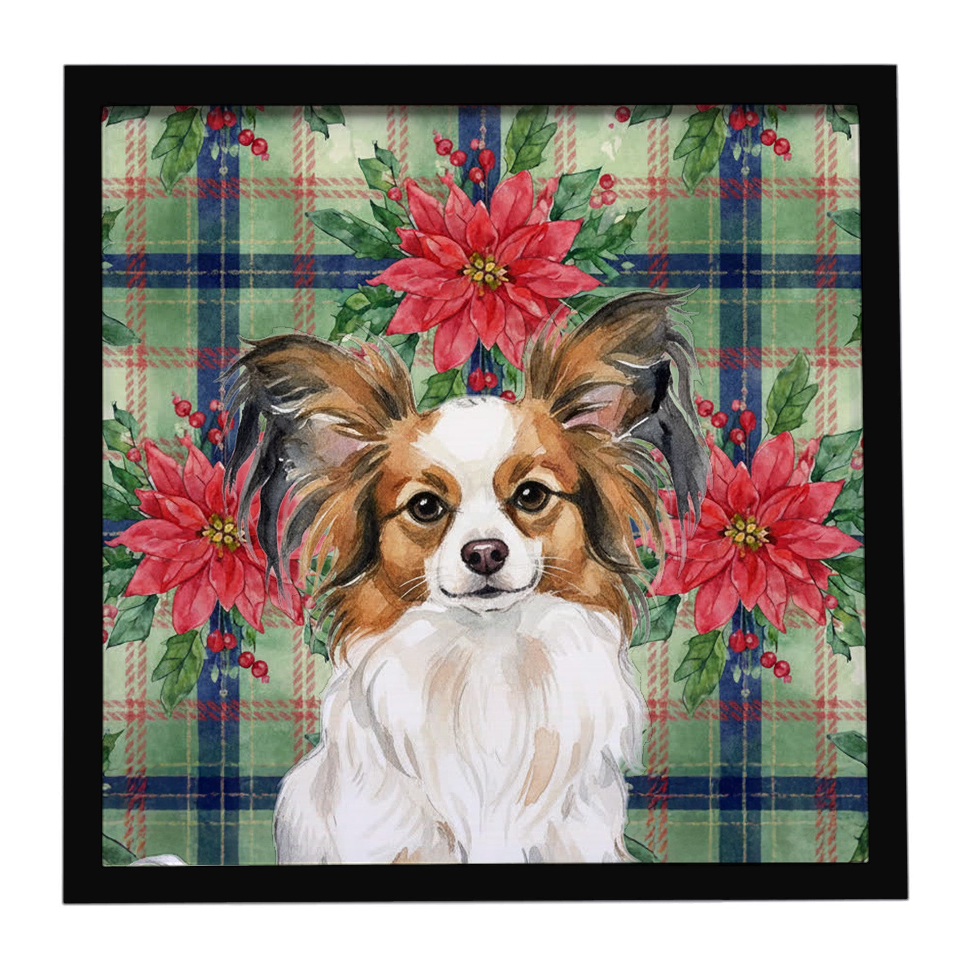 White with Sable Papillon Christmas PoinsettIas Framed Metal Print Bathroom, Kitchen, Office, Home Decor Wall Art Ready to Hang, Square, 8X8