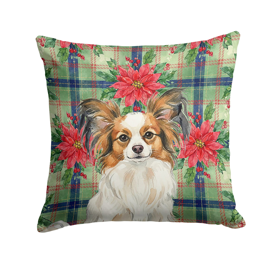 White with Sable Papillon Christmas PoinsettIas Decorative Throw Pillow 18x18 Indoor Outdoor Accent Cushion, Fabric Cover with Insert for Sofa, Bed, Porch & Living Room