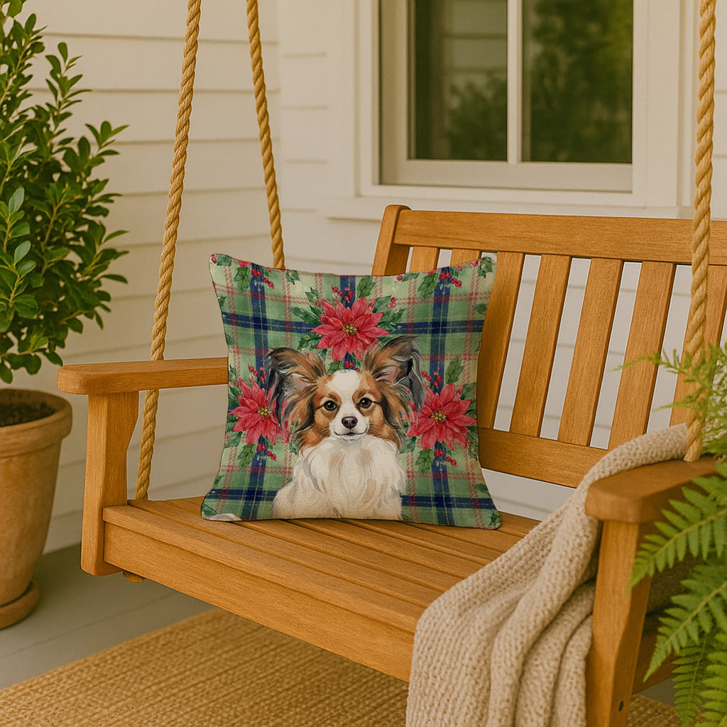White with Sable Papillon Christmas PoinsettIas Decorative Throw Pillow 18x18 Indoor Outdoor Accent Cushion, Fabric Cover with Insert for Sofa, Bed, Porch & Living Room