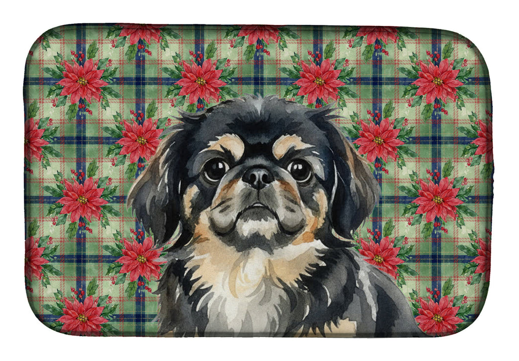 Black and Tan Pekingese Christmas PoinsettIas Dish Drying Mat Absorbent Dish Drying Mat Pad for Kitchen Counter Dish Drainer Mat for Countertop, 14 x 21", Multicolor