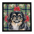 Black and Tan Pekingese Christmas PoinsettIas Framed Metal Print Bathroom, Kitchen, Office, Home Decor Wall Art Ready to Hang, Square, 8X8