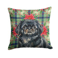 Black Pekingese Christmas PoinsettIas Decorative Throw Pillow 18x18 Indoor Outdoor Accent Cushion, Fabric Cover with Insert for Sofa, Bed, Porch & Living Room