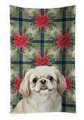 Cream Pekingese Christmas PoinsettIas Kitchen Towel Velour Plush Front and Cotton Loop Back Machine Washable