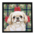 Cream Pekingese Christmas PoinsettIas Framed Metal Print Bathroom, Kitchen, Office, Home Decor Wall Art Ready to Hang, Square, 8X8