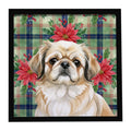 Fawn Pekingese Christmas PoinsettIas Framed Metal Print Bathroom, Kitchen, Office, Home Decor Wall Art Ready to Hang, Square, 8X8