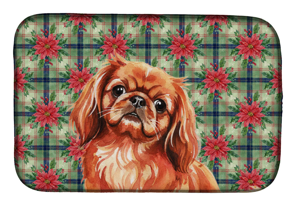 Red Pekingese Christmas PoinsettIas Dish Drying Mat Absorbent Dish Drying Mat Pad for Kitchen Counter Dish Drainer Mat for Countertop, 14 x 21", Multicolor