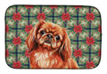 Red Pekingese Christmas PoinsettIas Dish Drying Mat Absorbent Dish Drying Mat Pad for Kitchen Counter Dish Drainer Mat for Countertop, 14 x 21", Multicolor