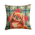Red Pekingese Christmas PoinsettIas Decorative Throw Pillow 14x14 Indoor Outdoor Accent Cushion, Fabric Cover with Insert for Sofa, Bed, Porch & Living Room