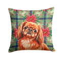 Red Pekingese Christmas PoinsettIas Decorative Throw Pillow 18x18 Indoor Outdoor Accent Cushion, Fabric Cover with Insert for Sofa, Bed, Porch & Living Room