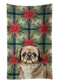 Sable Pekingese Christmas PoinsettIas Kitchen Towel Velour Plush Front and Cotton Loop Back Machine Washable