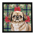 Sable Pekingese Christmas PoinsettIas Framed Metal Print Bathroom, Kitchen, Office, Home Decor Wall Art Ready to Hang, Square, 8X8