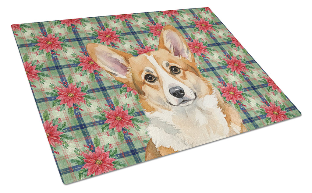 Corgi Christmas PoinsettIas Cutting Board Tempered Glass Kitchen Cutting Surface, Heat Resistant Chopping, Non-Slip Feet, Food Prep & Serving