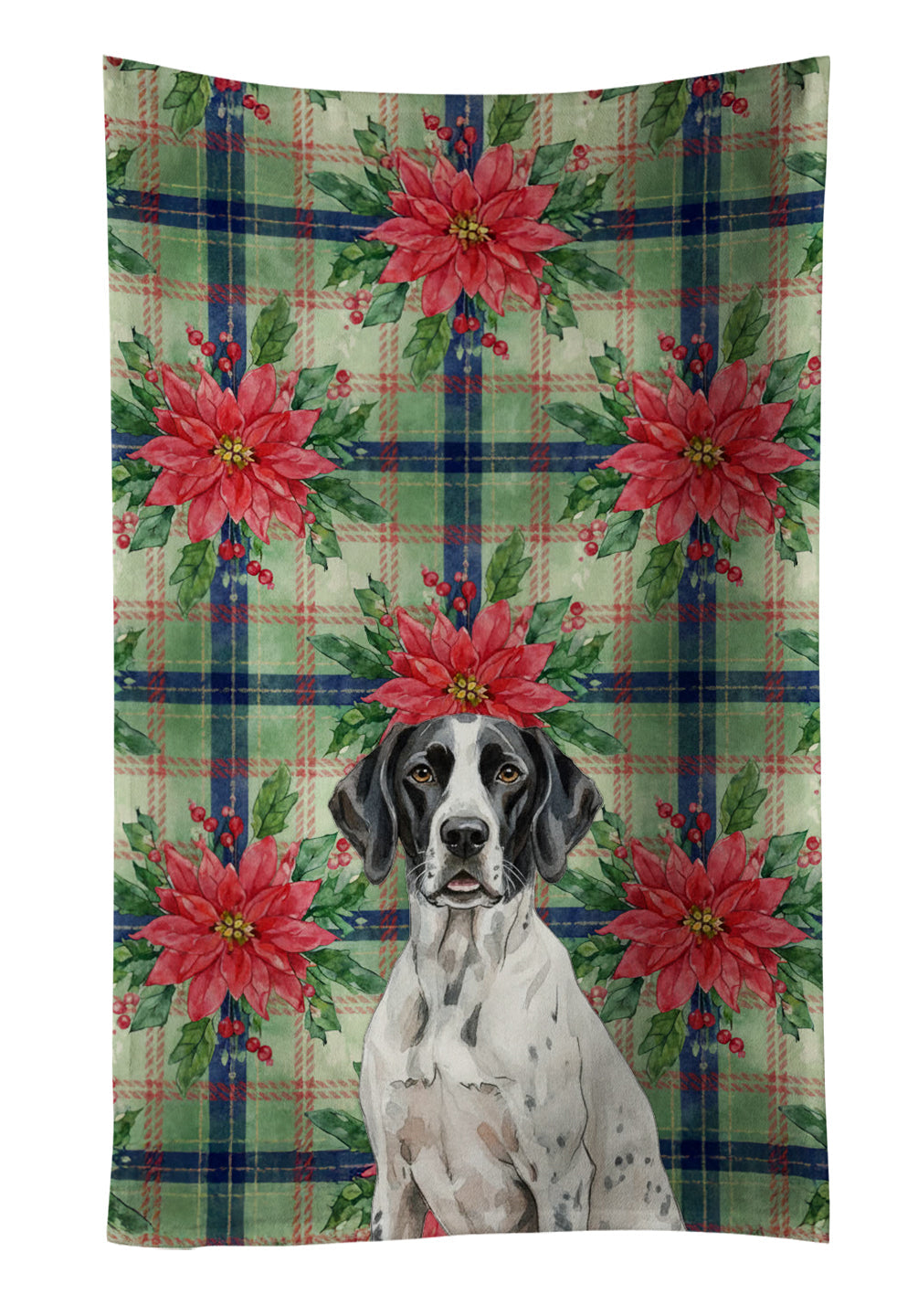 Black and White Pointer Christmas PoinsettIas Kitchen Towel Velour Plush Front and Cotton Loop Back Machine Washable