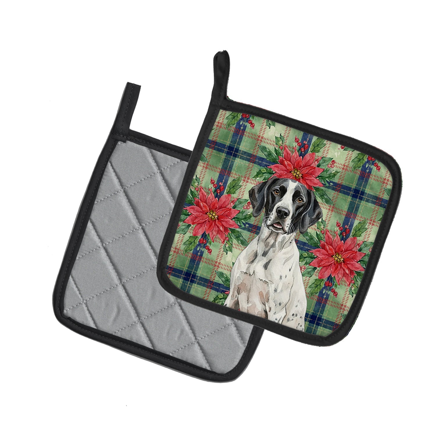 Black and White Pointer Christmas PoinsettIas Pot Holder Set of 2 Heat Resistant Quilted Hot Pads 7.5 x 7.5 Inch, Insulated Kitchen Trivets for Cooking & Baking