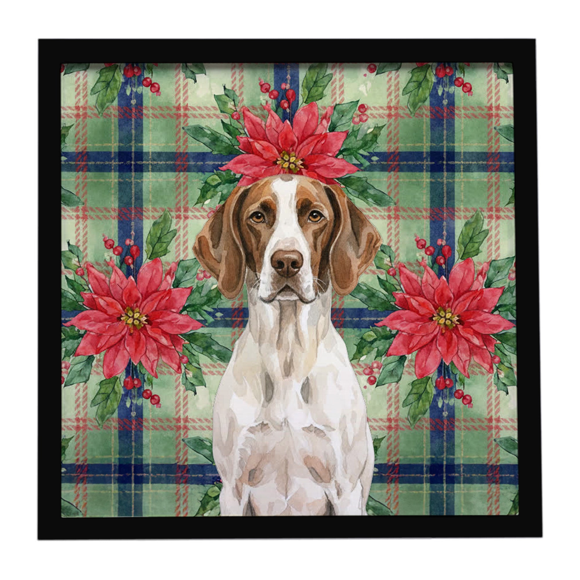 Liver and White Pointer Christmas PoinsettIas Framed Metal Print Bathroom, Kitchen, Office, Home Decor Wall Art Ready to Hang, Square, 8X8