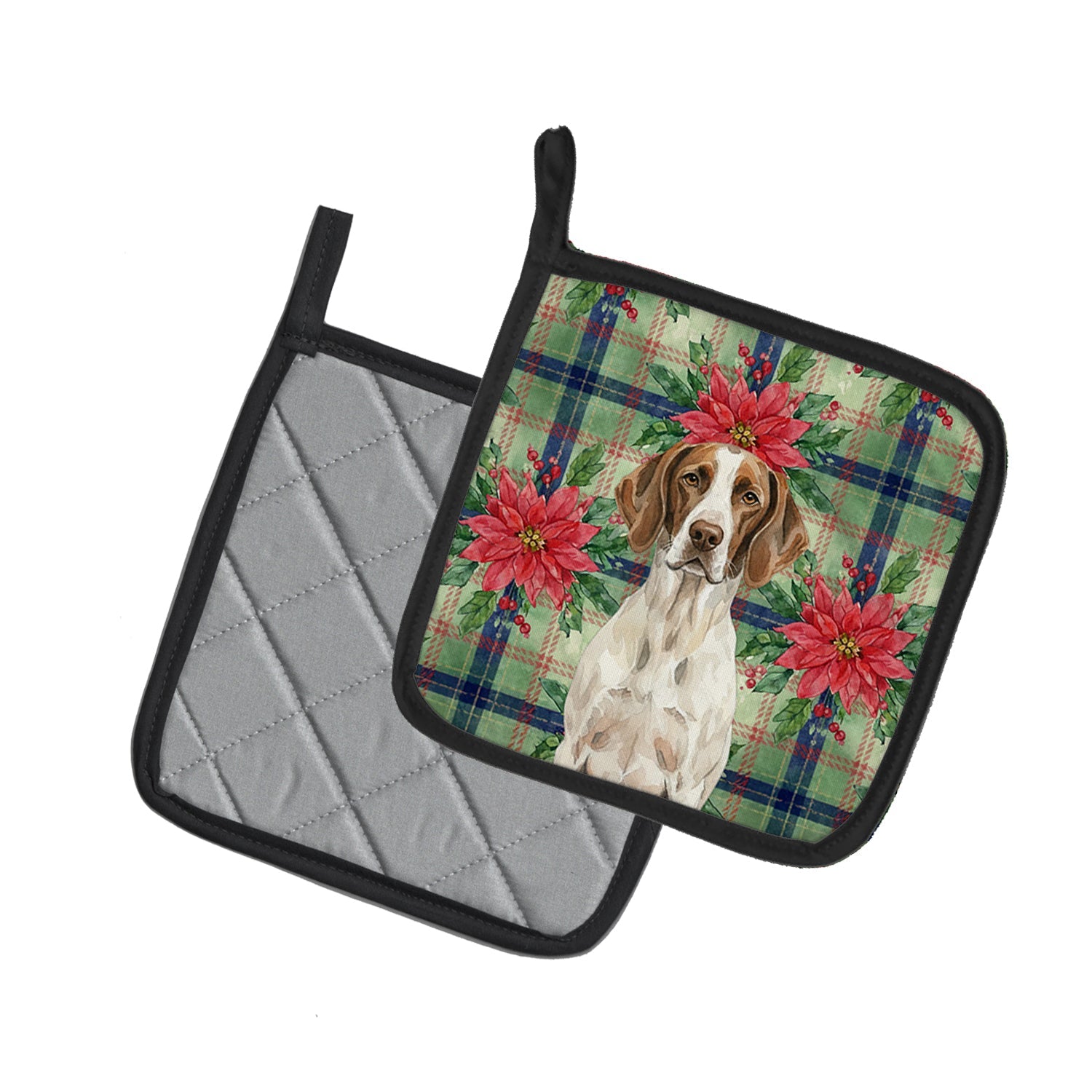 Liver and White Pointer Christmas PoinsettIas Pot Holder Set of 2 Heat Resistant Quilted Hot Pads 7.5 x 7.5 Inch, Insulated Kitchen Trivets for Cooking & Baking