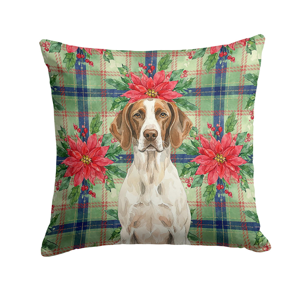 Liver and White Pointer Christmas PoinsettIas Decorative Throw Pillow 14x14 Indoor Outdoor Accent Cushion, Fabric Cover with Insert for Sofa, Bed, Porch & Living Room