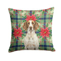 Liver and White Pointer Christmas PoinsettIas Decorative Throw Pillow 14x14 Indoor Outdoor Accent Cushion, Fabric Cover with Insert for Sofa, Bed, Porch & Living Room