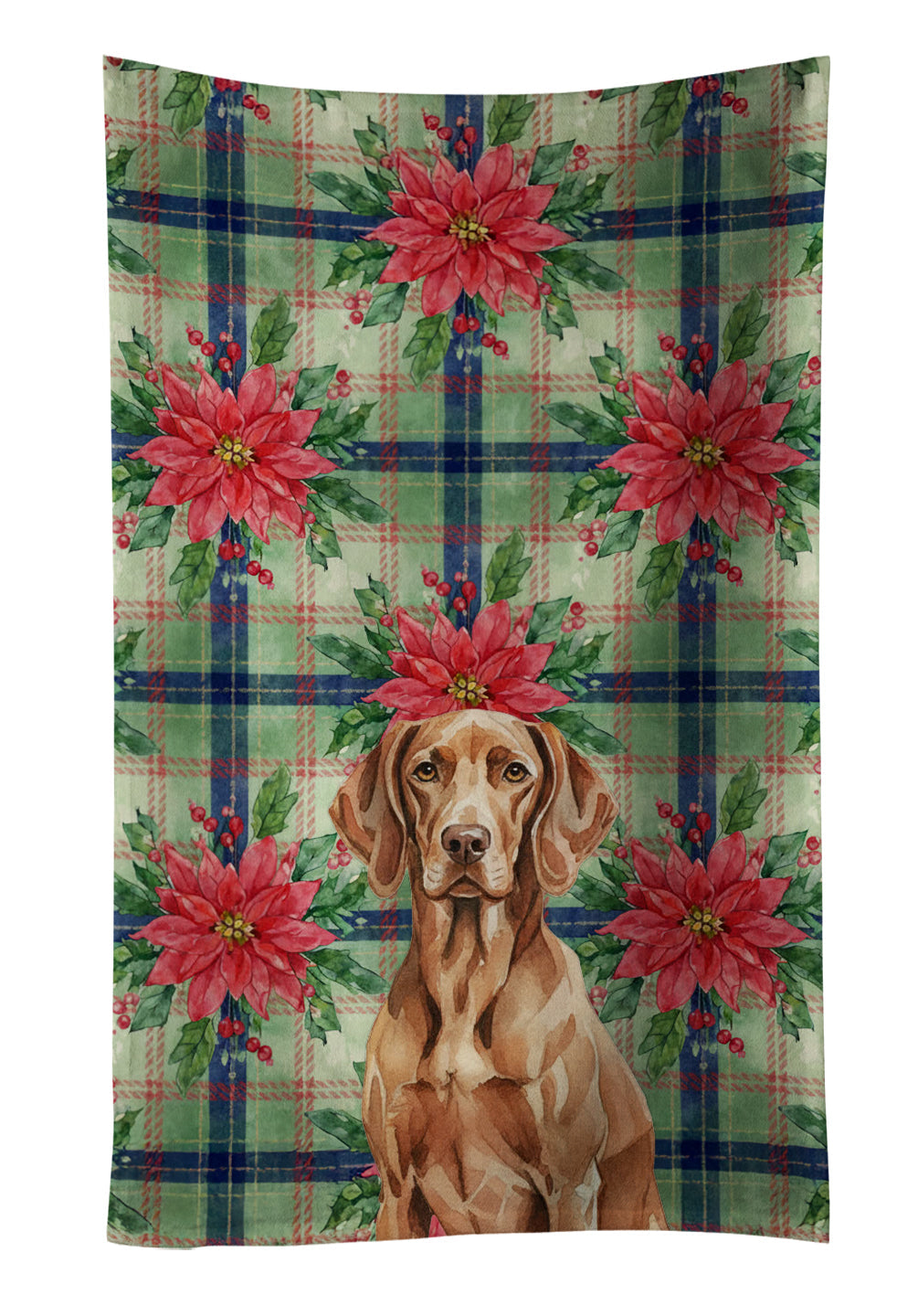 Liver Pointer Christmas PoinsettIas Kitchen Towel Velour Plush Front and Cotton Loop Back Machine Washable