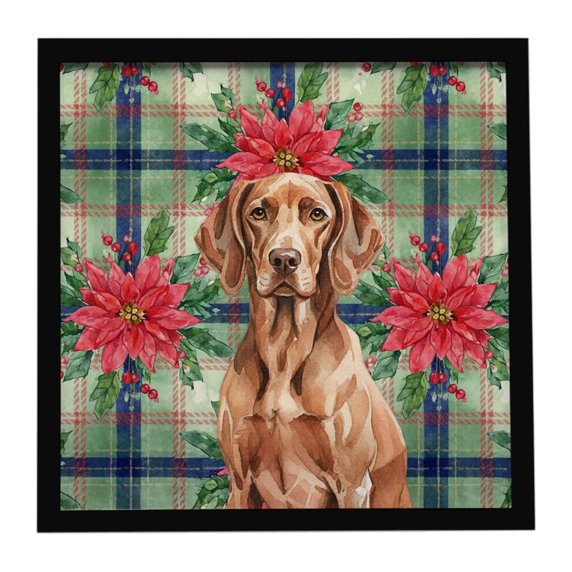 Liver Pointer Christmas PoinsettIas Framed Metal Print Bathroom, Kitchen, Office, Home Decor Wall Art Ready to Hang, Square, 8X8