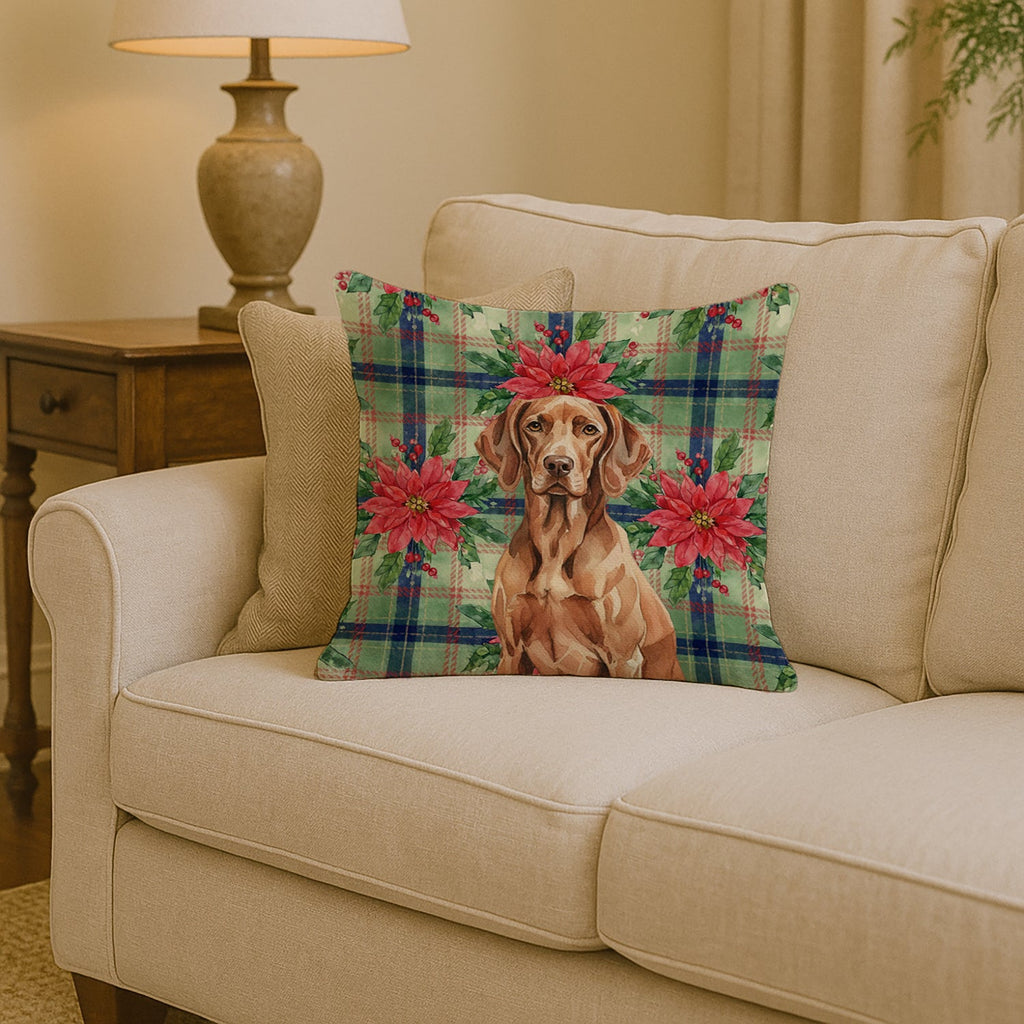 Liver Pointer Christmas PoinsettIas Decorative Throw Pillow 14x14 Indoor Outdoor Accent Cushion, Fabric Cover with Insert for Sofa, Bed, Porch & Living Room
