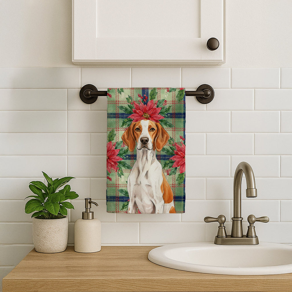 Orange and White Pointer Christmas PoinsettIas Kitchen Towel Velour Plush Front and Cotton Loop Back Machine Washable