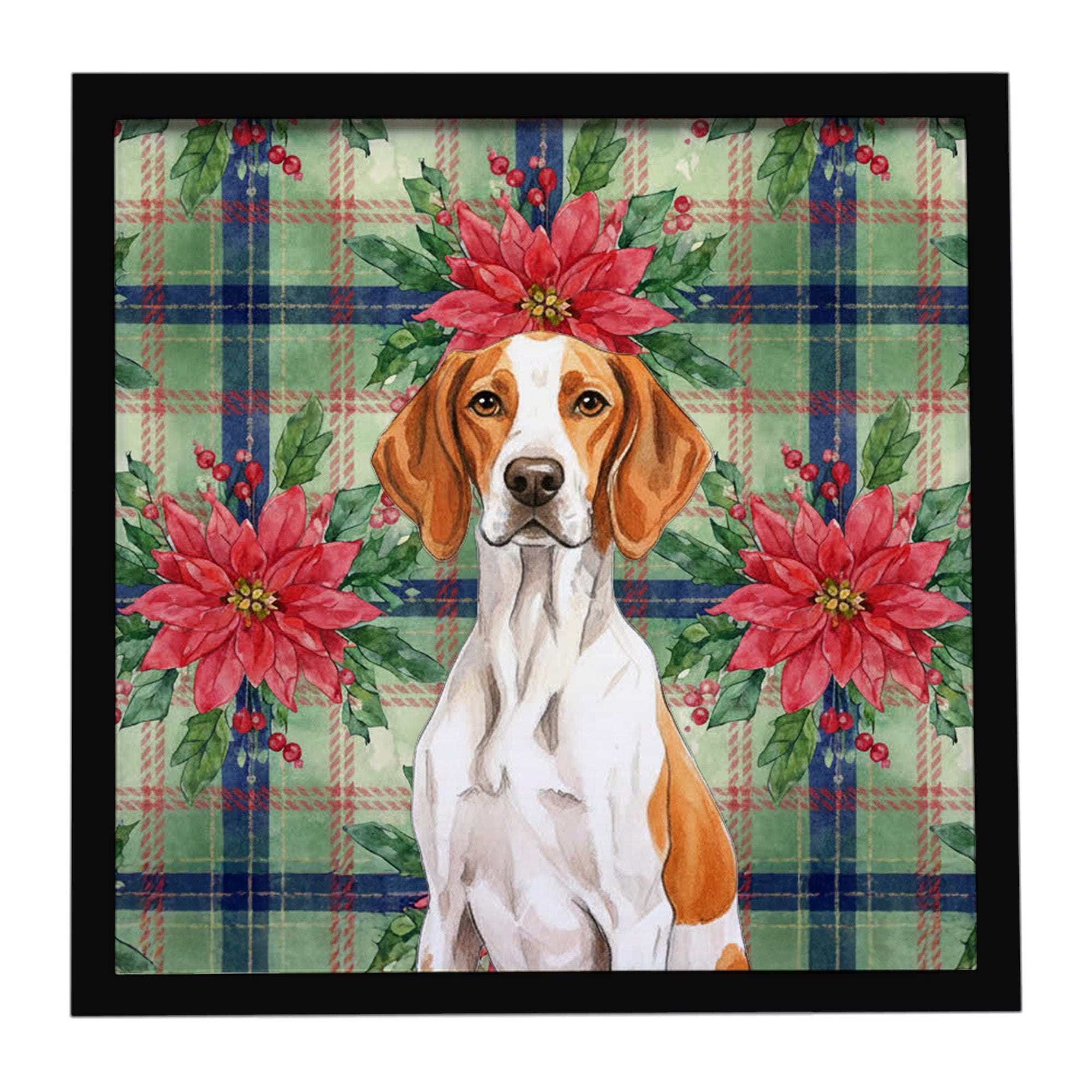 Orange and White Pointer Christmas PoinsettIas Framed Metal Print Bathroom, Kitchen, Office, Home Decor Wall Art Ready to Hang, Square, 8X8