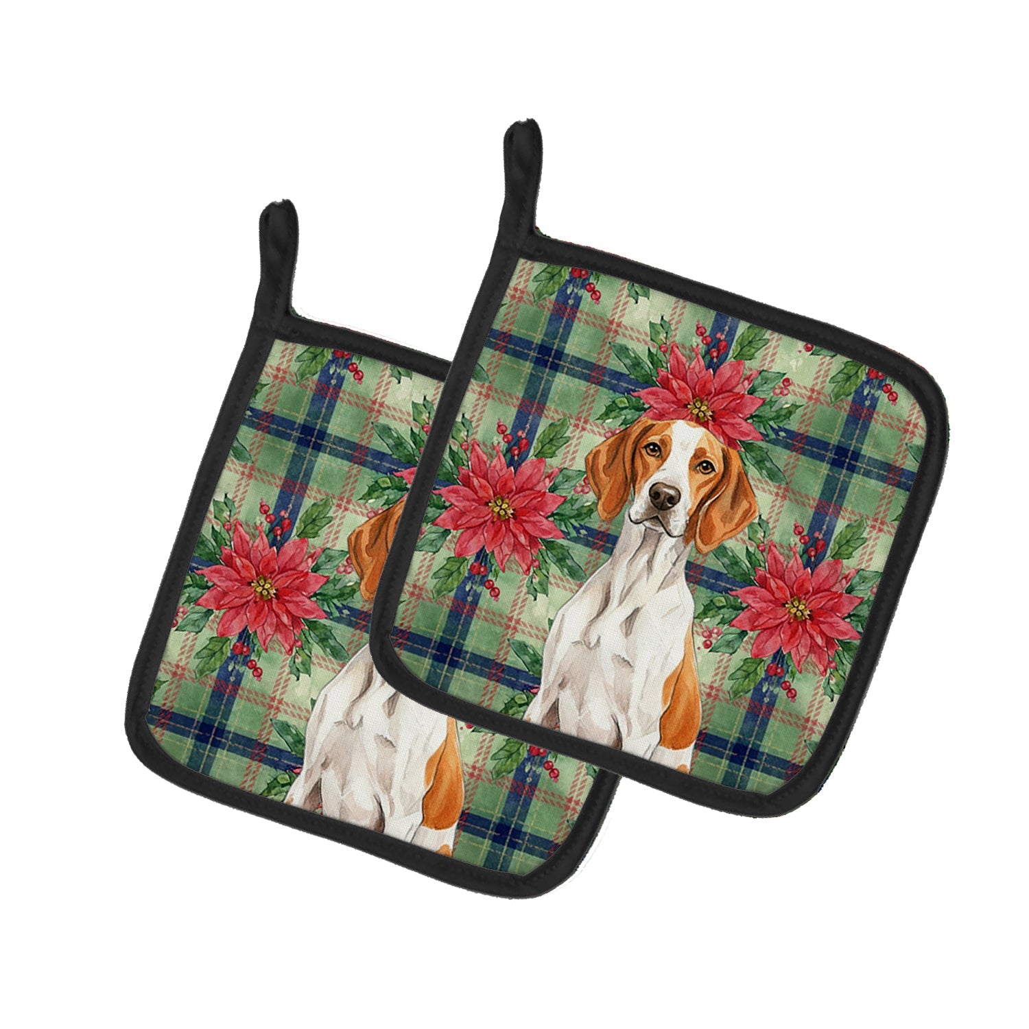 Orange and White Pointer Christmas PoinsettIas Pot Holder Set of 2 Heat Resistant Quilted Hot Pads 7.5 x 7.5 Inch, Insulated Kitchen Trivets for Cooking & Baking