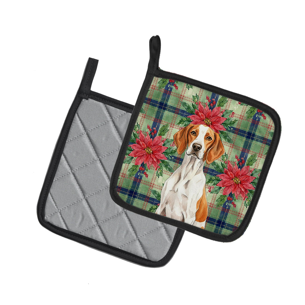 Orange and White Pointer Christmas PoinsettIas Pot Holder Set of 2 Heat Resistant Quilted Hot Pads 7.5 x 7.5 Inch, Insulated Kitchen Trivets for Cooking & Baking