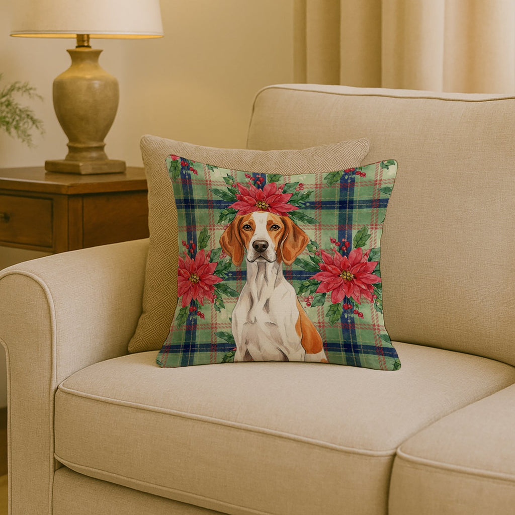 Orange and White Pointer Christmas PoinsettIas Decorative Throw Pillow 18x18 Indoor Outdoor Accent Cushion, Fabric Cover with Insert for Sofa, Bed, Porch & Living Room