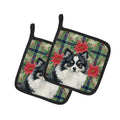 Black and White Pomeranian Christmas PoinsettIas Pot Holder Set of 2 Heat Resistant Quilted Hot Pads 7.5 x 7.5 Inch, Insulated Kitchen Trivets for Cooking & Baking
