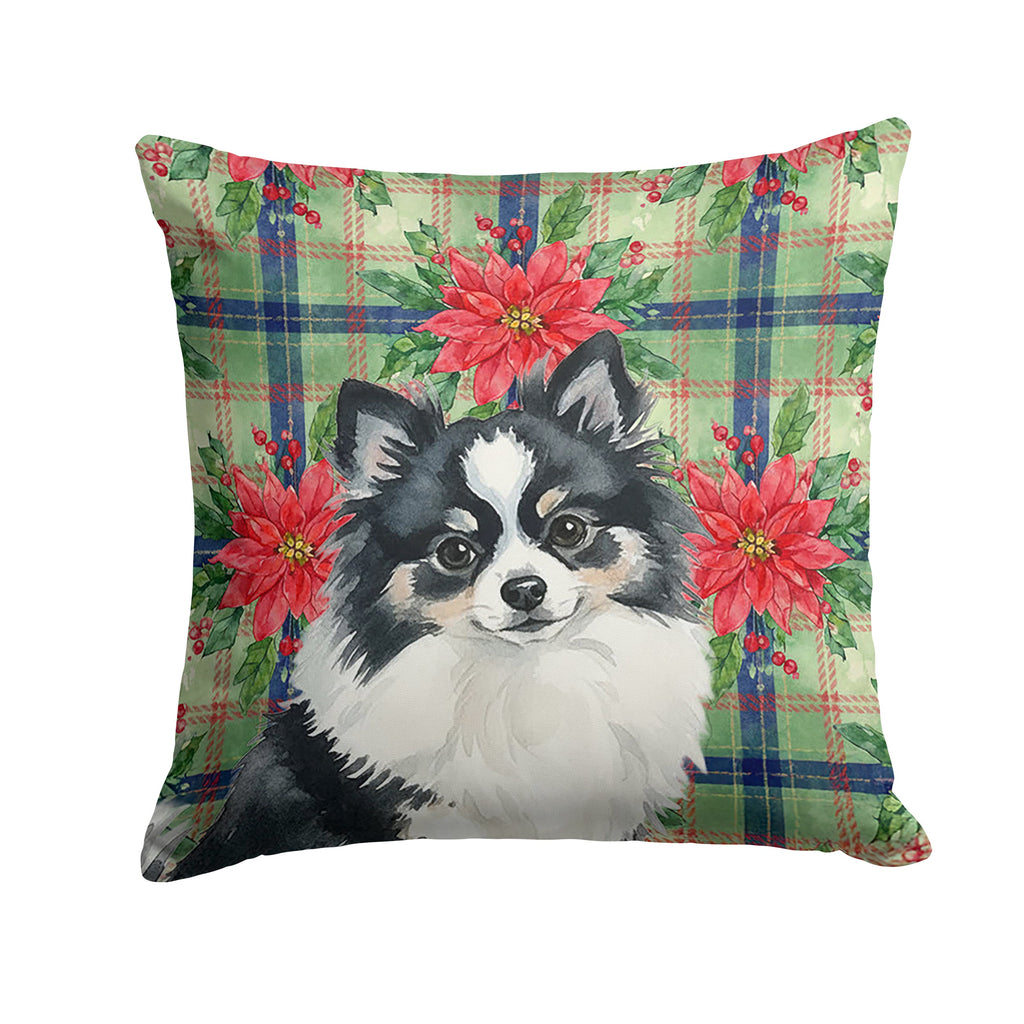 Black and White Pomeranian Christmas PoinsettIas Decorative Throw Pillow 18x18 Indoor Outdoor Accent Cushion, Fabric Cover with Insert for Sofa, Bed, Porch & Living Room