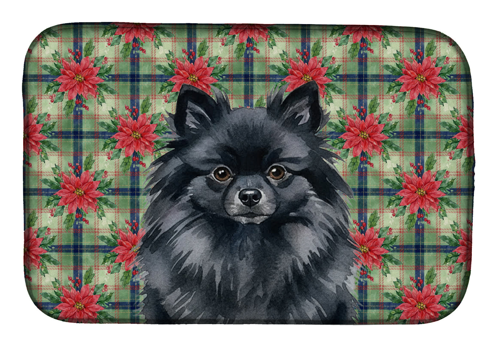 Black Pomeranian Christmas PoinsettIas Dish Drying Mat Absorbent Dish Drying Mat Pad for Kitchen Counter Dish Drainer Mat for Countertop, 14 x 21", Multicolor
